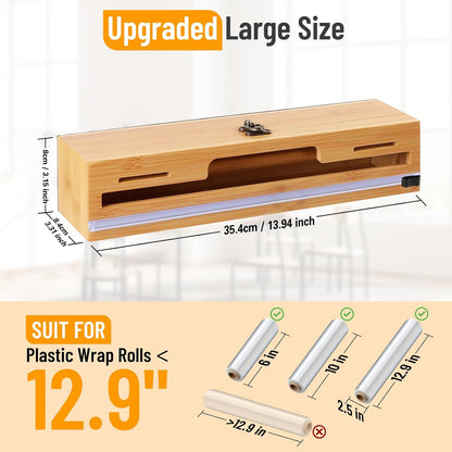 Allinside Magnetic Plastic Wrap Dispenser with Cutter, 3 in 1 Refrigerator Bamboo Wood Organizer for Tin Foil, Baking, Wax Paper Holder Kitchen Storage Box Compatible with 12.9" Roll, Black (3 Layer)