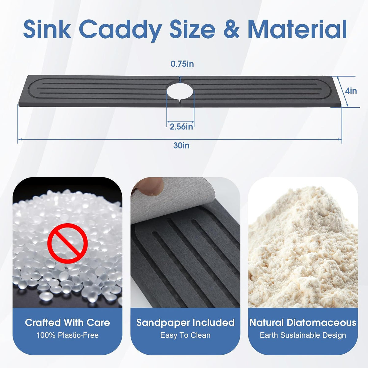 Fast Drying Stone Faucet Mat for Kitchen Sink with Raised Feet, Quick Drying Splash Guard, Faucet Splash Guard, Durable Protector for Kitchen, Bathroom Counter, Dark Gray, 15.8" x 4"