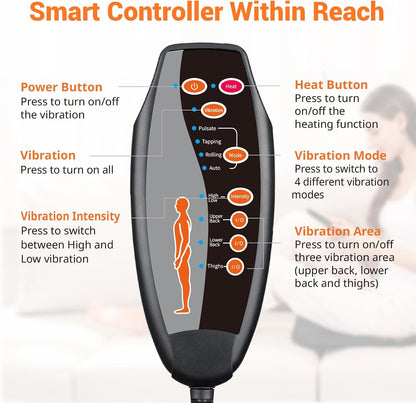 CARSHION 10 Vibrating Massage Nodes Back Massager Chair Pad for Pain Relief | Home Office Use