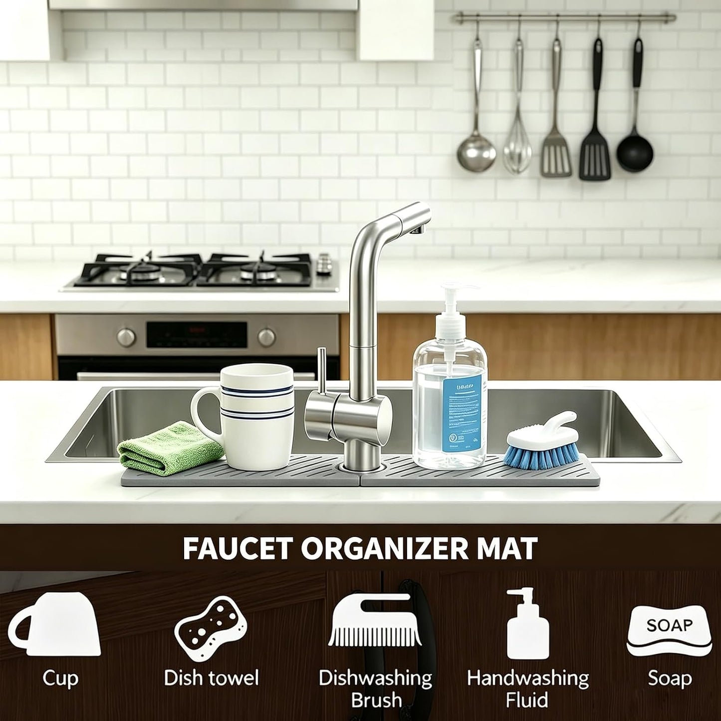 Stone Faucet Mat for Kitchen Sink,Absorbent Drying Mat(Dark Gray,23.6"×3.9" | Fast Drying Sink Splash Guard & Water Tray for Bathroom Counter,Quick Dry Sink Protector Kitchen Accessories