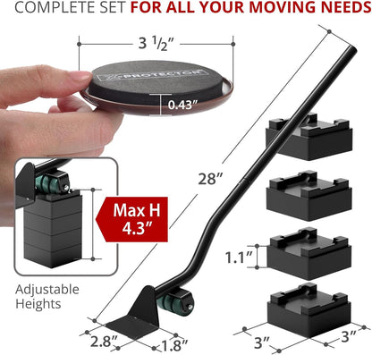 X-Protector Furniture Sliders for Carpet & Furniture Lifter Tool Set | 4 PCS 3 1/2" Sliders for Furniture with Foldable Furniture Jack. Move Your Furniture Easily with Furniture Movers for Carpets