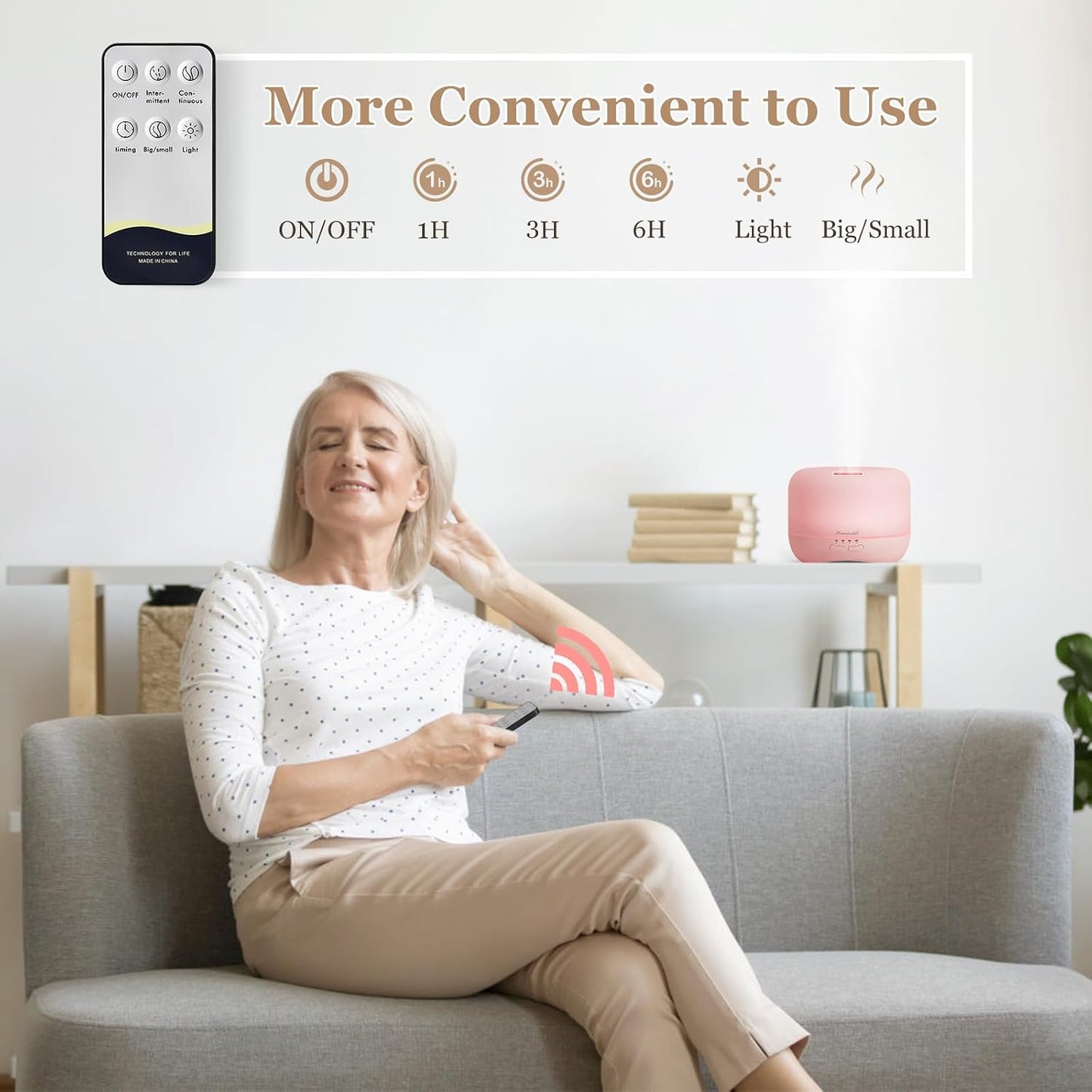 Homeweeks 300ml Essential Oil Diffuser, Quiet Aromatherapy Mist Diffusers for Essential Oils, Wood Grain, Ultrasonic, Remote Control, Timer, 7 Colors Light for Bedroom (300ml)