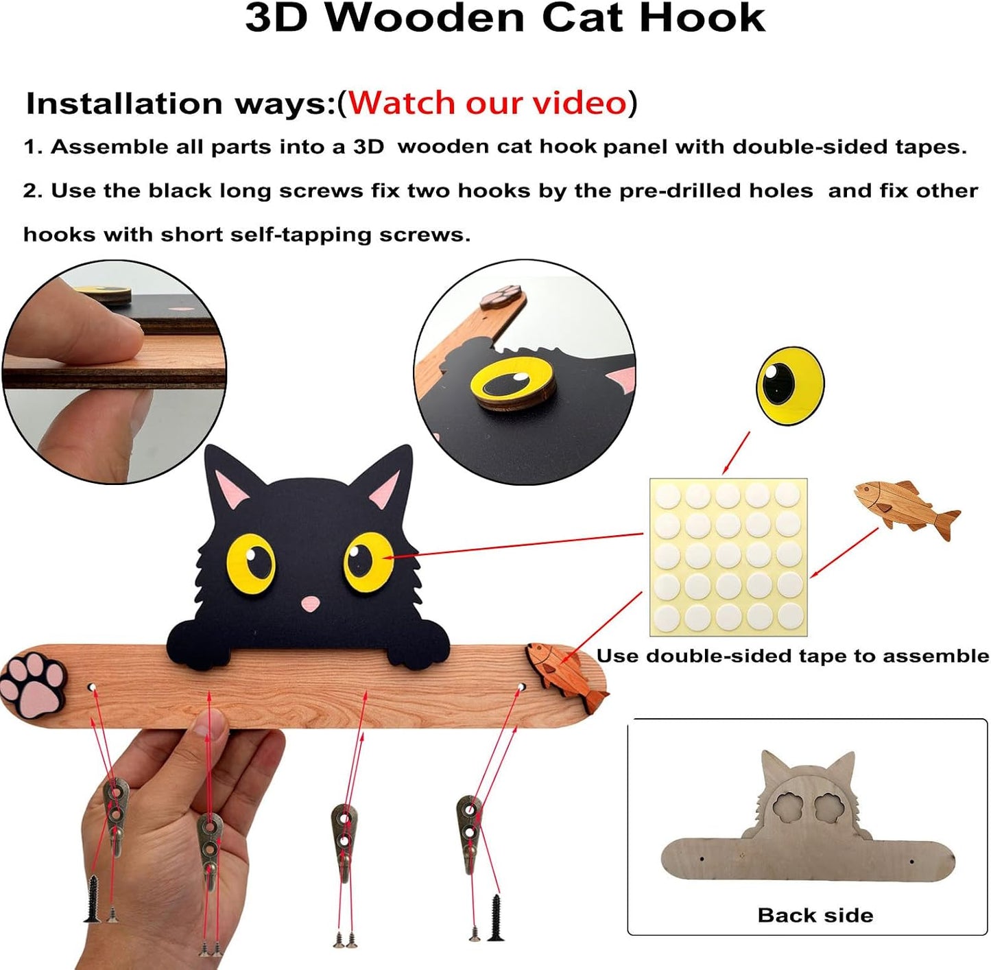 Goodangie00 Wooden Dog Leash Holder Wall Decoration, 3D Dog Paw Harness Wall Mount Hanger Organizer Hooks for Rustic Home Decor, Leashes, Keys, Collars, Hallway, Pet Lover Gift（White）