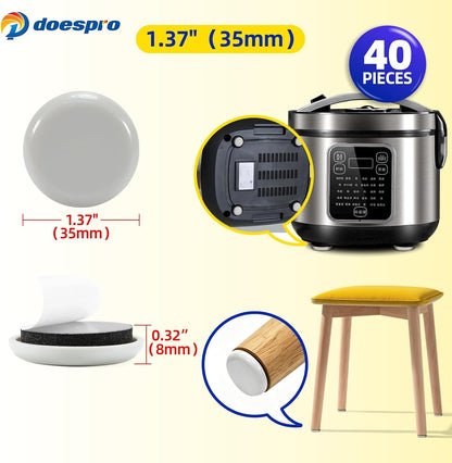 40PCS 1.4" Furniture Sliders for Hardwood Floors & Carpet, Self-Stick | PE Round Furniture Pads & Chair Glides for Hardwood Floors, Floor Protectors for Moving Furniture & Kitchen Appliances Easily