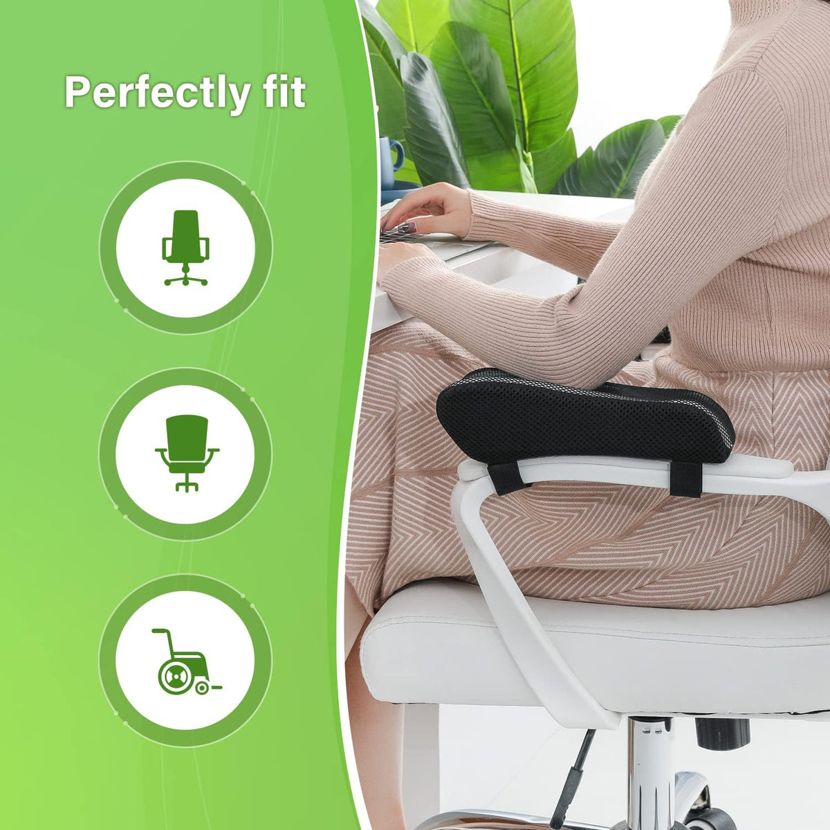 LargeLeaf Chair Armrest Cooling Gel Cushions Elbow Pillow Pressure Relief Office Chair Gaming Chair armrest with Memory Foam armrest Pads 2-Piece Set of Chair