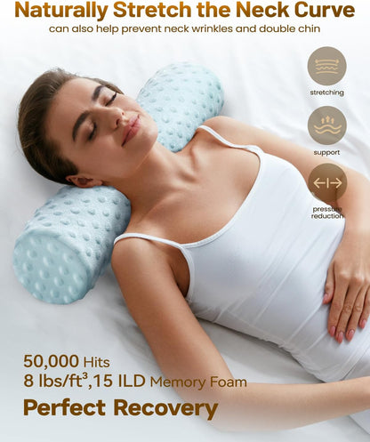 Memory Foam 4" Round Pillow, Cervical Neck Pillow for Pain Relief, Cylinder Pillows 18"x 4", Removable Cover, Neck Roll Pillow for Sleeping, Velvet Dots, Grey