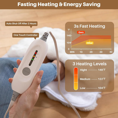 Electric Foot Warmer, Luxury Faux Fur Heating Pad for Feet Pain Relief Cramp, Heated Foot Warmer for Under Desk & Bed with 3 Heat Settings & 2H Auto-Off, ETL Certified, 20x22 Inch, Dark Grey