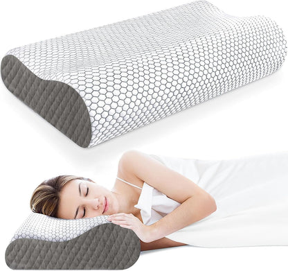 Neck Pillow for Sleeping, Ergonomic Cervical Bed Pillow, Blue Standard Size | Memory Foam Bed Pillow for Side Back Stomach Sleepers, Contour Fit Neck Pillow for Sleeping and Neck Pain Relief