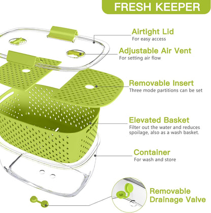 LUXEAR Fresh Produce Vegetable Fruit Storage Containers 3Piece Set, BPA-free, Partitioned Salad Container, Fridge Organizers, Used in Storing Fruits Vegetables, White