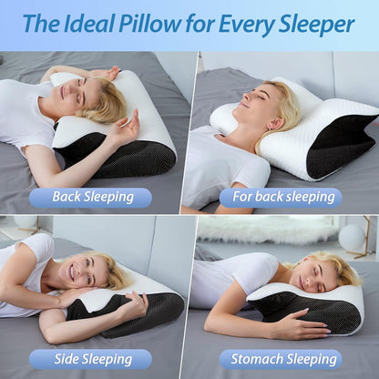 HOMCA Memory Foam Cervical Pillow, 2 in 1 Ergonomic Contour Orthopedic Pillow for Neck Pain, Contoured Support Pillows for Side Back Stomach Sleepers