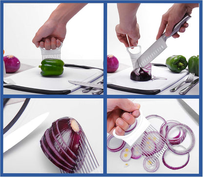 Onion Slicer 2Pcs, Multipurpose Vegetable Cutting Holder | For Slicing, Dicing & Chopping, Stainless Steel, Easy Grip Handle, For Potato, Tomato & Fruits