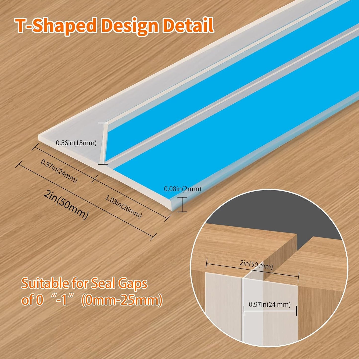 T-Shaped Rubber Weather Stripping Door Seal Extra Thick 2mm, 2 in x 20 Ft Heavy-Duty Alien Draft Seal Insulation Tape for Doors, Windows and Glass Shower Sweep Gaps(Clear)