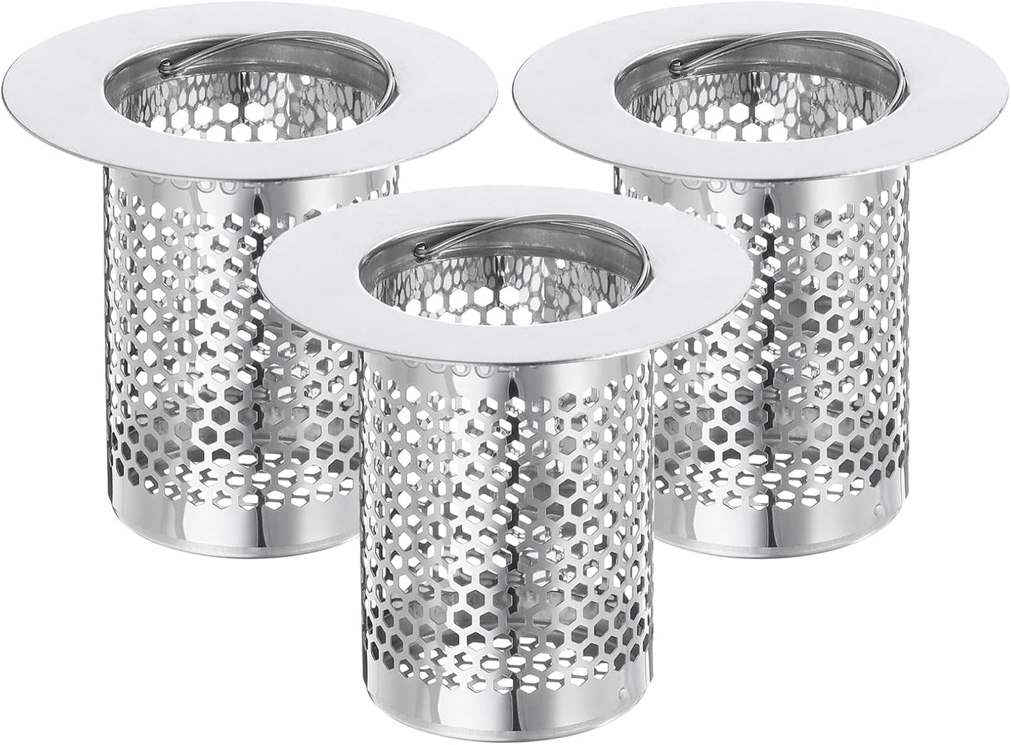 uxcell 2 Pack Shower Drain Strainer, 2" x 2.5" Stainless Steel Floor Drain Strainer Deep Sink Hair Catcher for Kitchen Bathroom Balcony Floor Drain, Fit Hole Size from 1.57" to 2.56"