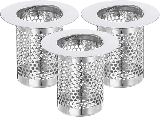 uxcell 2 Pack Shower Drain Strainer, 2" x 2.5" Stainless Steel Floor Drain Strainer Deep Sink Hair Catcher for Kitchen Bathroom Balcony Floor Drain, Fit Hole Size from 1.57" to 2.56"