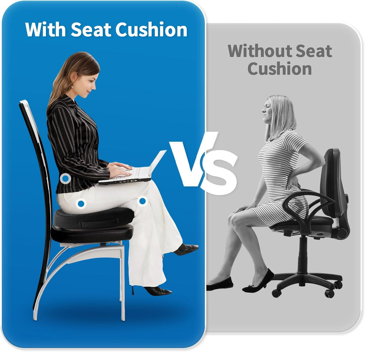 Memory Foam Seat Cushion for Office Chair & Car - Ergonomic Tailbone & Sciatica Pain Relief Pad - Non-Slip Desk Chair Cushion for Long Sitting, Breathable Mesh Pad for Posture Support (Black)