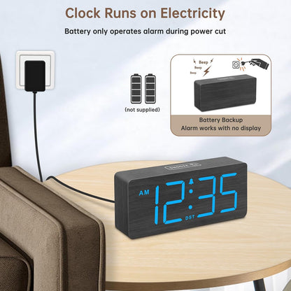 DreamSky Wooden Digital Alarm Clock for Bedroom with Large Numbers