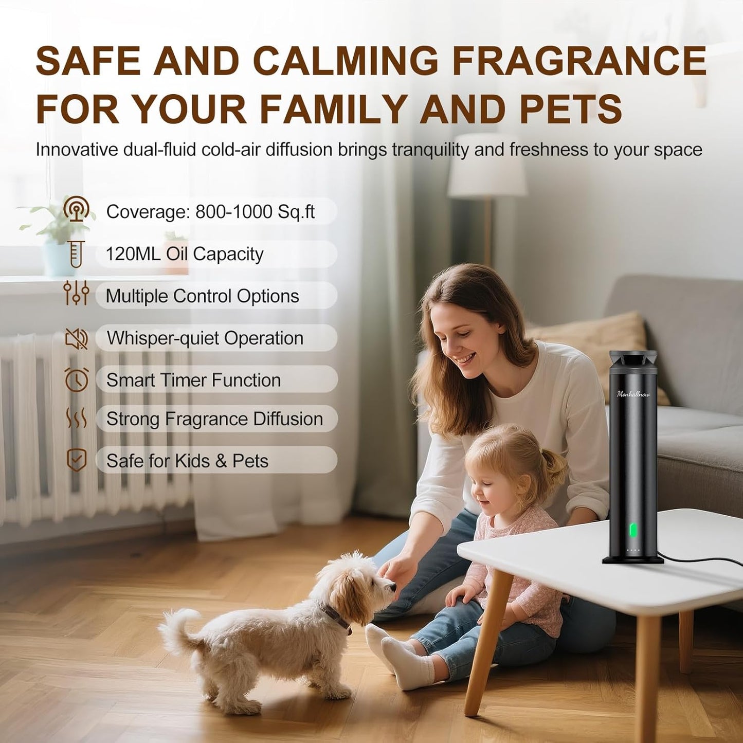 Waterless Scent Diffuser Starter Kit – 1000 Sq Ft Coverage, Suitable for Home & Hotel Series Diffuser, Includes 5 Scent Oils, Remote Control, Large Room Essential Oil Diffuser, Ultra Black