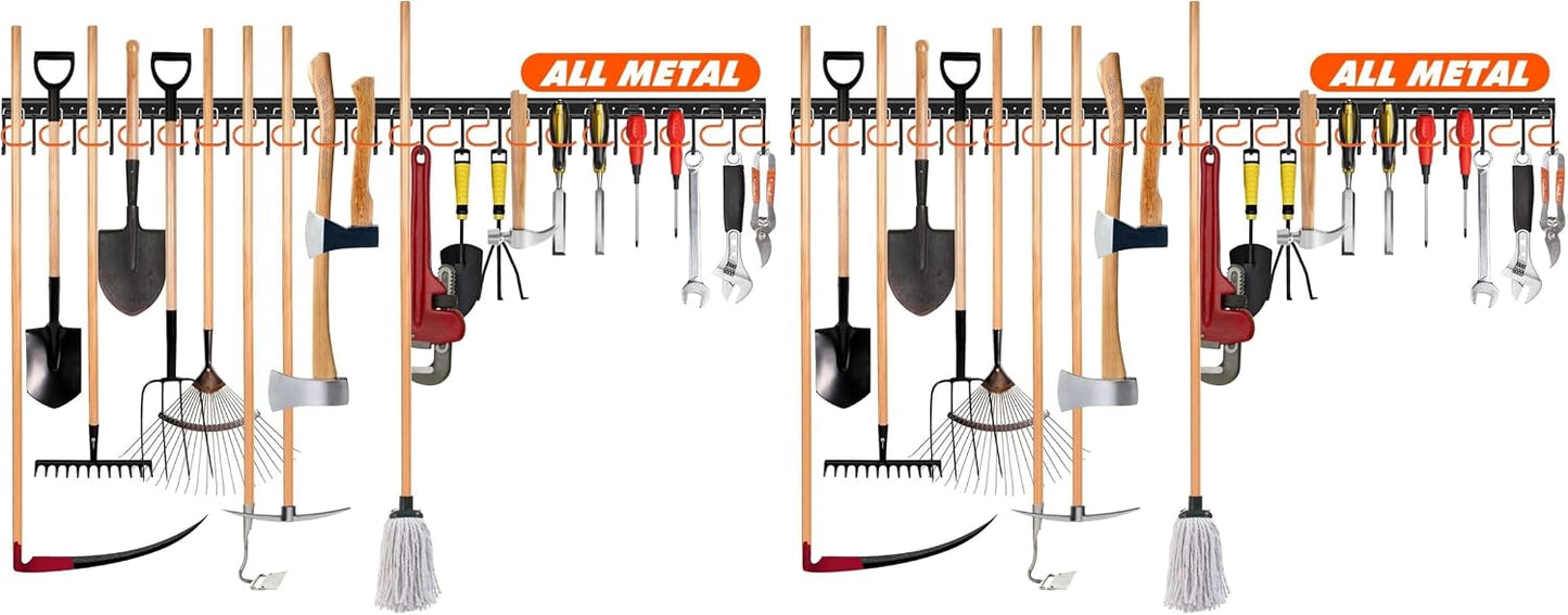 TVKB 68'' All Metal Garden Tool Organizer Adjustable Garage Tool Organizer Wall Mount Garage Organizers and Storage with Heavy Duty Hooks Tool Hangers for Garage Wall, Shed, Garden