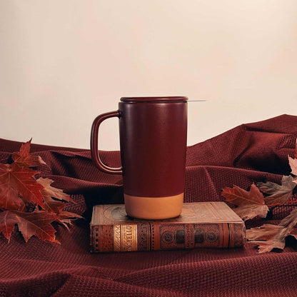 Mora Ceramics Large Tea Mug with Loose Leaf Infuser and Ceramic Lid, 18 oz, Portable, Microwave and Dishwasher Safe, Tall Coffee Cup - Rustic Matte Ceramic Glaze, Modern Herbal Tea Strainer, Olive