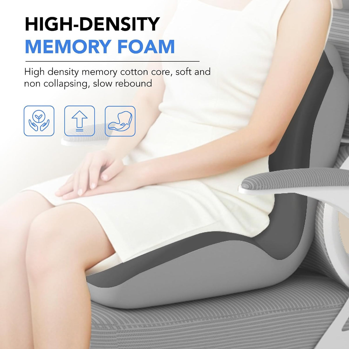 Ergonomic Waist Support and Seat Cushion, L-Shaped Memory Foam Pad (Grey)