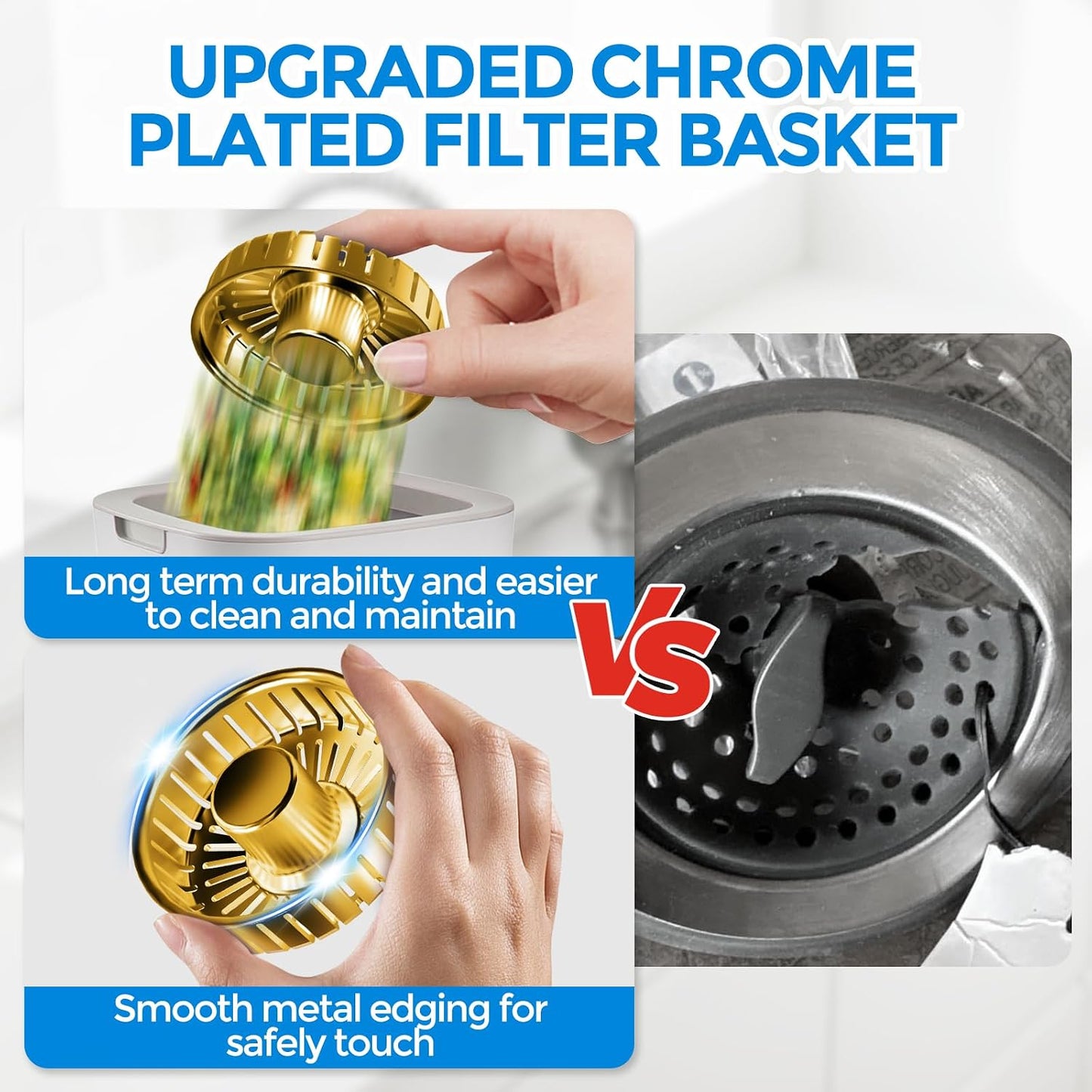 3 in 1 Kitchen Sink Drain Strainer Stopper Removable Basket Pop-Up | Kitchen Sink Food Strainer 1 Pack Silver Stainless - Food Catcher, Odor-Block Seal, Fits 3.5" Drain, Easy Clean