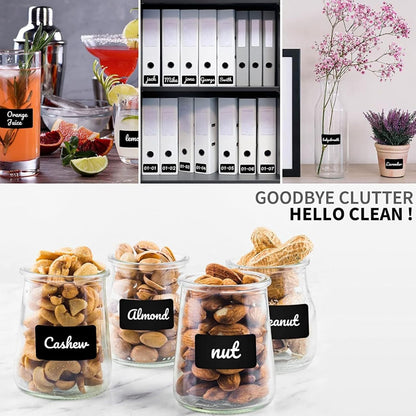 Chalkboard Labels Sticker,120 Pcs Waterproof Blackboard Reusable Sticker Label with 1 Erasable Chalk Liquid Markers, for Storage Bins, Mason Jars,Pantry, Office,Store and Decoration