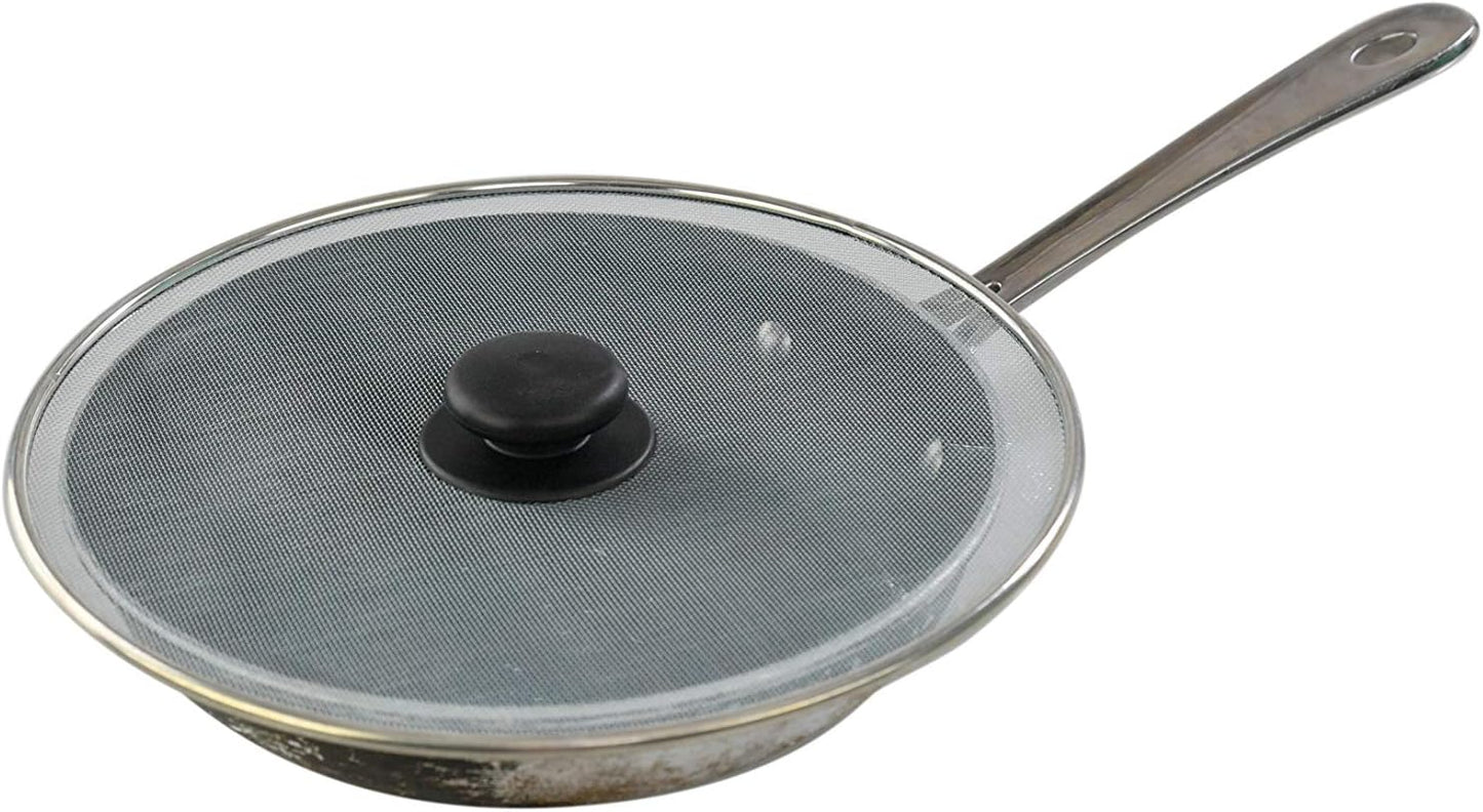 HOME-X Splatter Screen for Frying Pans, Anti-Splatter Lid with Stainless-Steel Mesh, Fry Pan Splash Guard, Set of 2, 11 ¼” Dia. and 9 ¾” Dia.