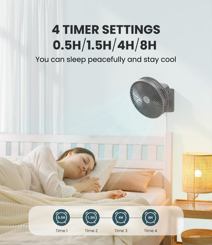 LEMOISTAR 8 Inch Small Wall Mounted RV Fan with Remote Control, 90° Oscillating, 4 Speeds, 4 Timer, Adjustable Tilt, 70 Inch Cord, Quiet, for Corner Bedroom Home Office Garage-Black