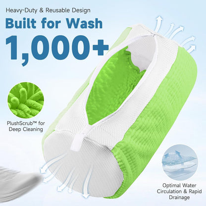 2PCS XXL Shoe Washing Machine Bag with Adjustable Shoes Trees - Heavy Duty Reusable Shoe Laundry Bag for Washer and Dryer - 360° Deep Clean & Protect Chenille Microfiber Sneakers Wash Bags - White
