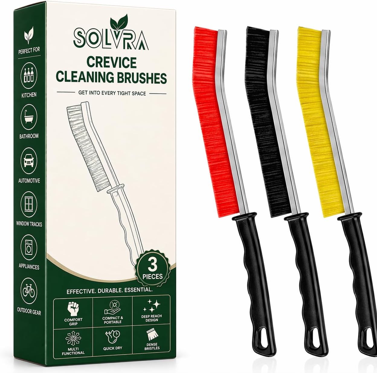 Crevice Cleaning Brush Set – 3Pcs Hard Bristle Cleaning Tools for Grout, Tile Floors, Gaps & Narrow Spaces – Small Grout Scrub Brush for Cleaning Bathroom, Shower, Window Tracks, Kitchen | Grout Scrub Brush for Tile Floors, Bathroom, Shower, Window