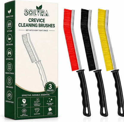 Crevice Cleaning Brush Set – 3Pcs Hard Bristle Cleaning Tools for Grout, Tile Floors, Gaps & Narrow Spaces – Small Grout Scrub Brush for Cleaning Bathroom, Shower, Window Tracks, Kitchen | Grout Scrub Brush for Tile Floors, Bathroom, Shower, Window