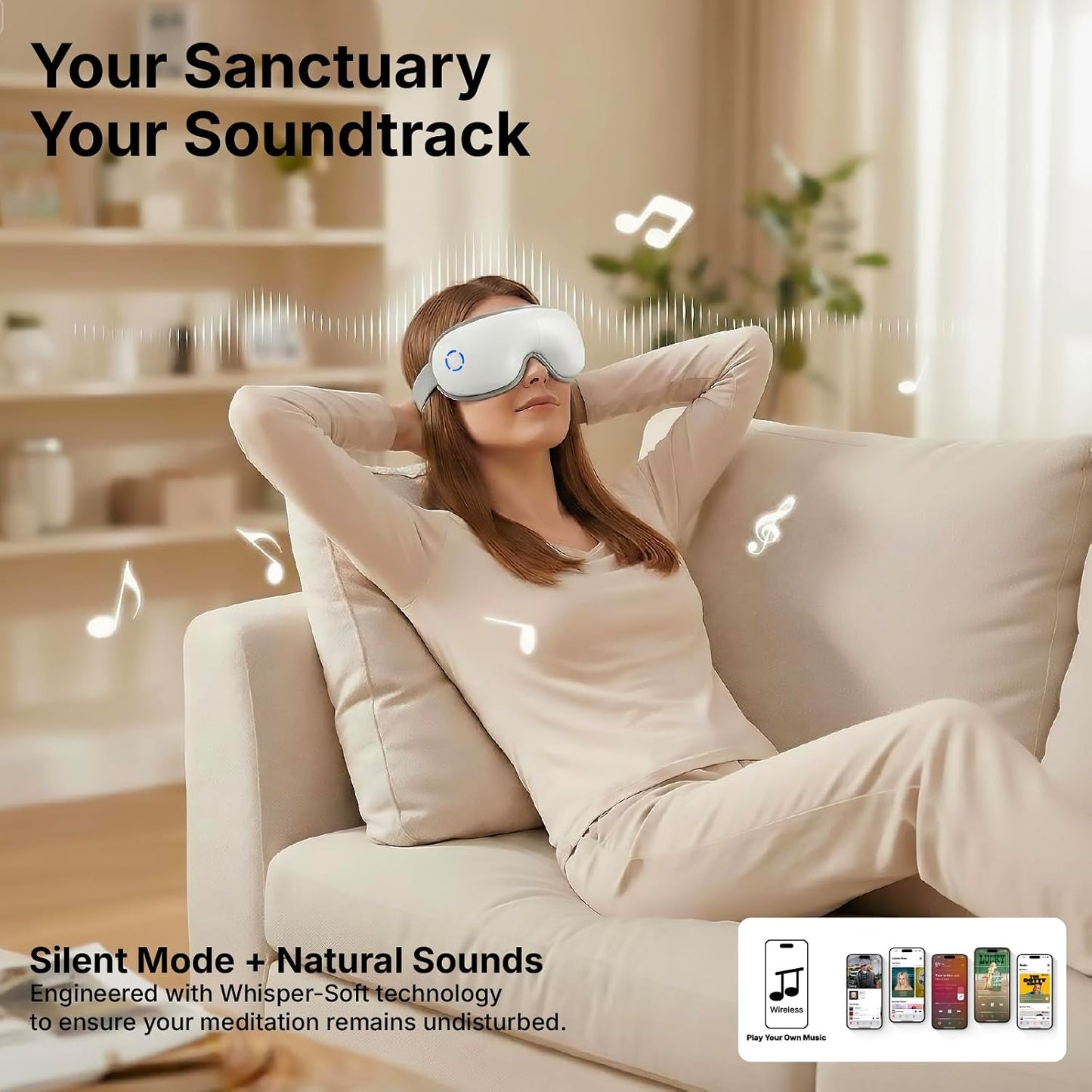 Eye Massager with Heat and Compression for Eye Strain Relief, Heated Eye Mask for Dry Eyes, Migraine & Stress Relief, Bluetooth Music, Rechargeable Foldable (Matte White)