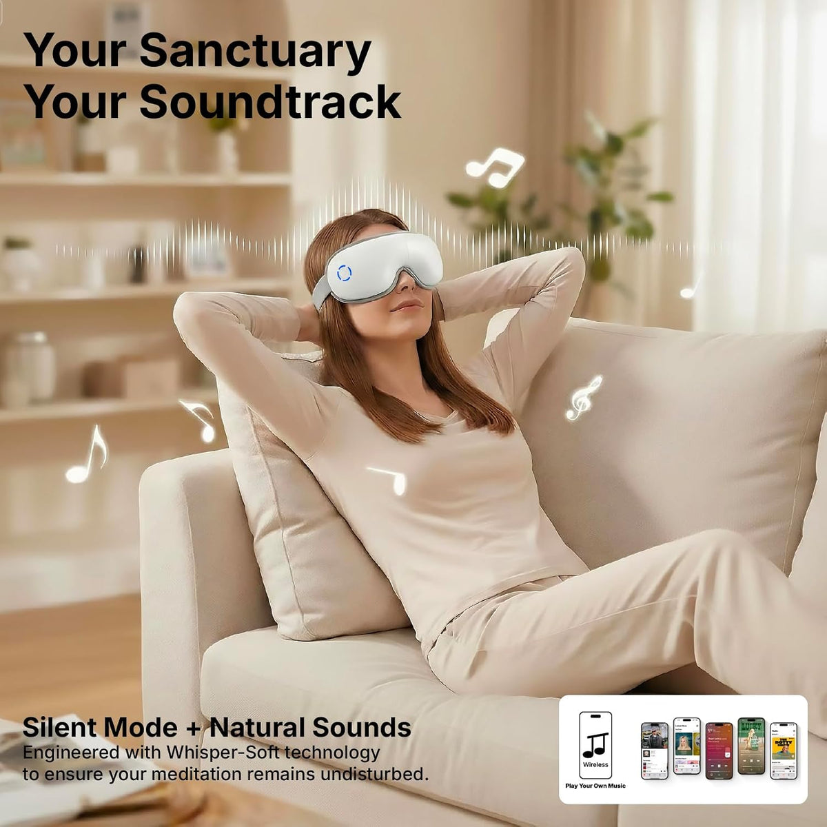 Eye Massager with Heat and Compression for Eye Strain Relief, Heated Eye Mask for Dry Eyes, Migraine & Stress Relief, Bluetooth Music, Rechargeable Foldable (Matte White)