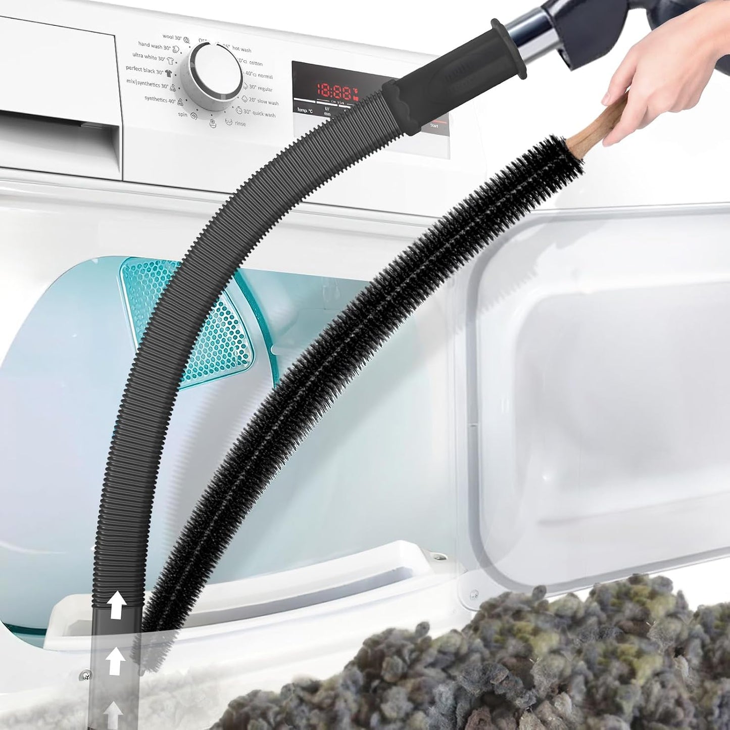 PetOde 2Pcs Dryer Vent Cleaner Kit Universal Vacuum Hose Attachment & Brush | Black Upgraded Flexible Hose for Smooth Airflow Without Whistling Noise, Fits Most Vacuums for Deep Cleaning