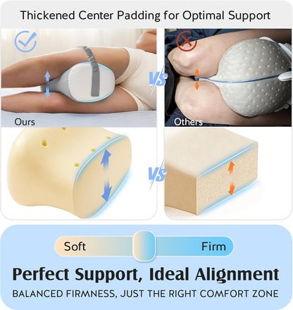 YFONG Knee Pillow for Side Sleepers, Memory Foam Leg Pillow, Blue | Adjustable & Detachable Strap, Ergonomic Support for Back, Hip, Knee, Sciatica Pain