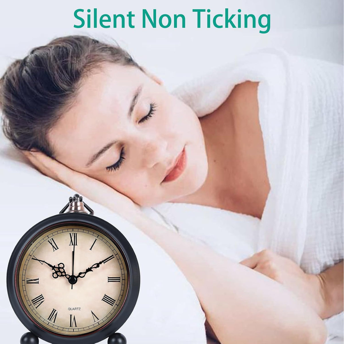 pxy Loud Alarm Clock for Heavy Sleepers 3D Dial Battery Operated (Battery Include), 4" Super Silent Analog Alarm Clock for Kids with Night Light PT260 Silver OrangePT505 Green White