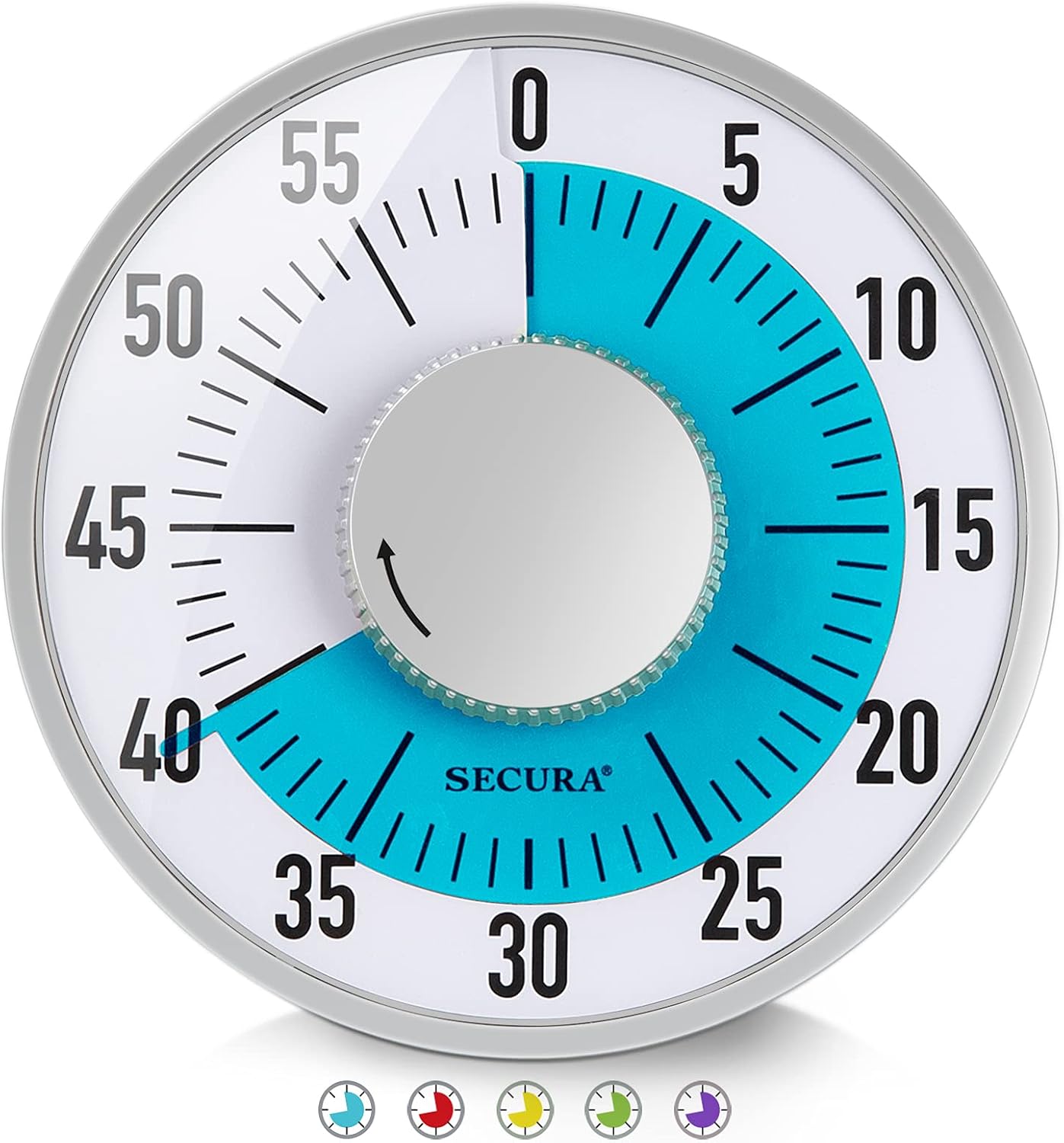 Secura 60-Minute Rainbow Visual Timer 6-Inch Mechanical Countdown Timers for Teaching, Meeting, Cooking, Working - Timer for Kids with Magnetic Backing (Black)