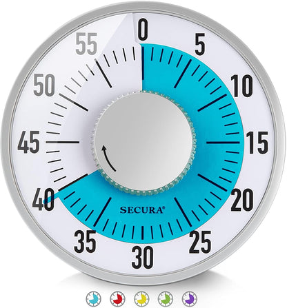 Secura 60-Minute Rainbow Visual Timer 6-Inch Mechanical Countdown Timers for Teaching, Meeting, Cooking, Working - Timer for Kids with Magnetic Backing (Black)