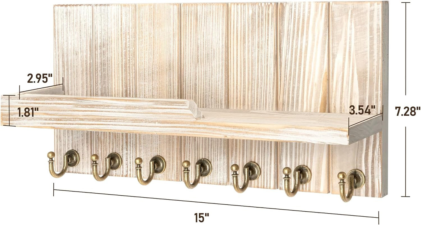 Rebee Vision Key Holder Wall Mount with 5 Key Hooks for Home Decor, Brown | 3.54'' x 10'' x 7.28'', Small Shelf for Display Plant, Key Hangers for Hat, Entryway Space-Saving Storage