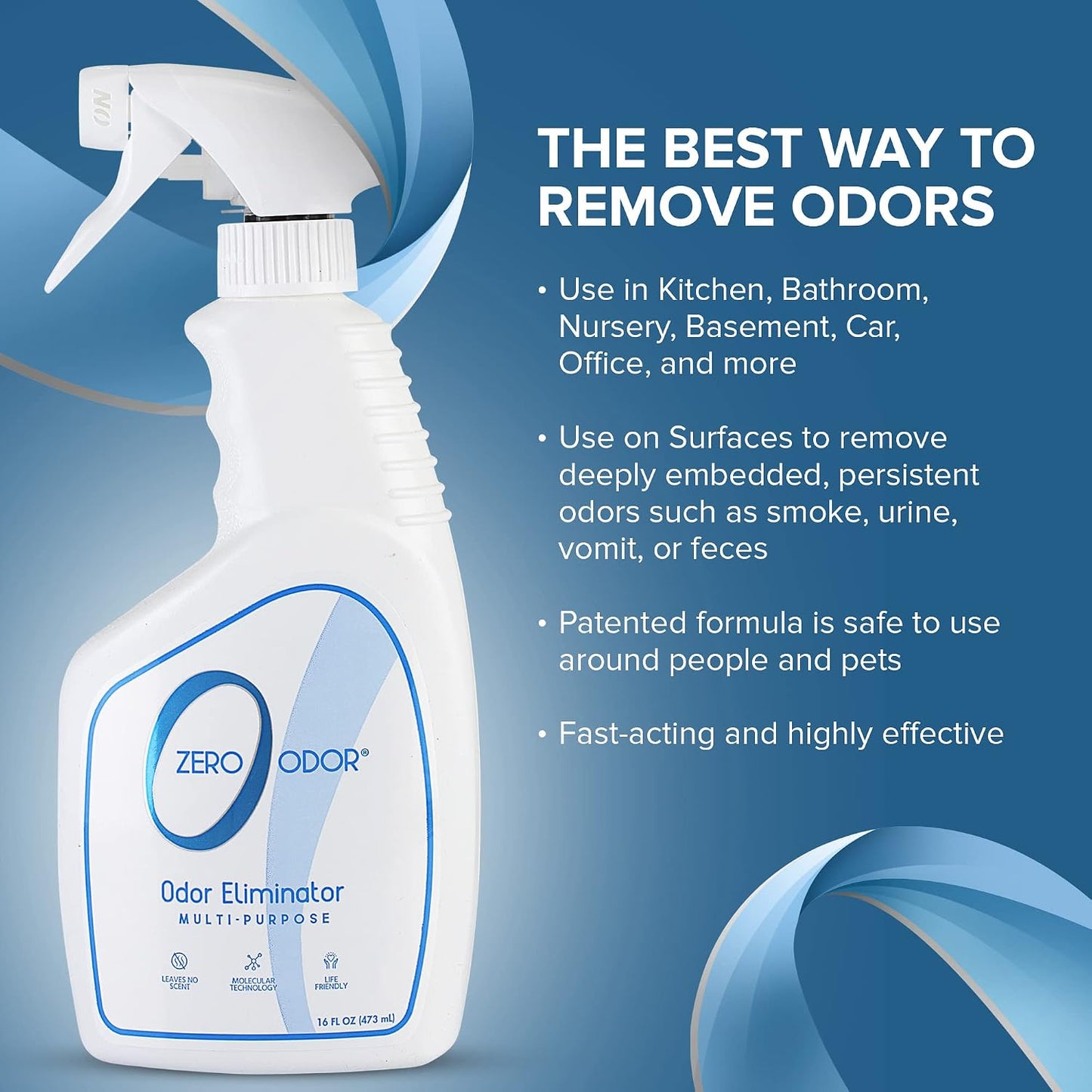 Zero Odor Multi-Purpose Odor Eliminator, Fabric & Room Deodorizer, 16 oz | Odor Eliminator Spray for Closet, Bathroom, Basement, Trash & Upholstery, Air and Surface use