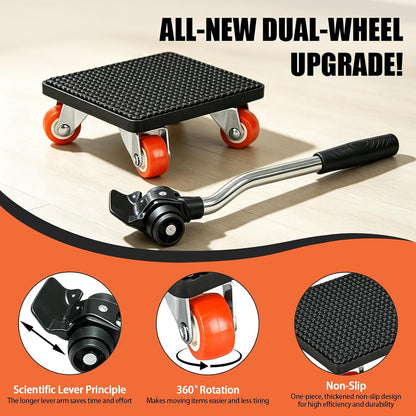 Furniture Moving Dolly Set, Heavy Duty Movers with Lifter Tool,1100LBS | Heavy Duty Furniture Moving Kit with Lifter Tool & 4 Adjustable Height Pads for Moving Sofas, Cabinets and Appliances Easily
