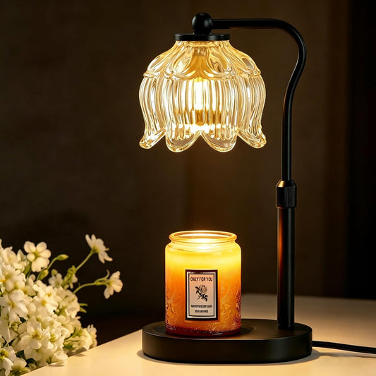 CASTLELIFE Electric Candle Warmer Lamp with Timer & Dimmer, Height Adjustable Wax Warmer for Jar Candles, Flower Wax Melter with Wood Base, Home Decor House Warming Gifts for Women Mom, Natural Wood