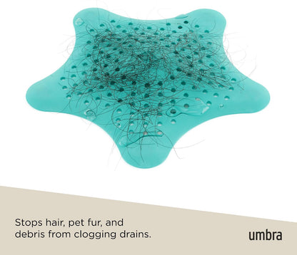Umbra Starfish Hair Catcher, Suction Cup Drain Cover, 6-Inch, White | Silicone material, flexible and durable, water resistant seal, easy to clean, rust proof, fits standard tubs