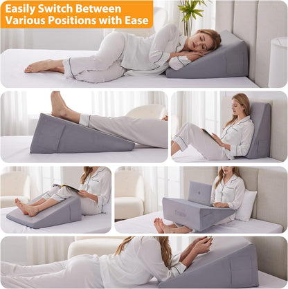 Ruqmuis Wedge Pillow for Acid Reflux, Bed Wedge Pillow for Headboard 10", Pillow Wedge for Back Pain Relief, Post Surgery, Elevated Pillows for Sleeping, Snoring, Triangle Pillow with Cover, White