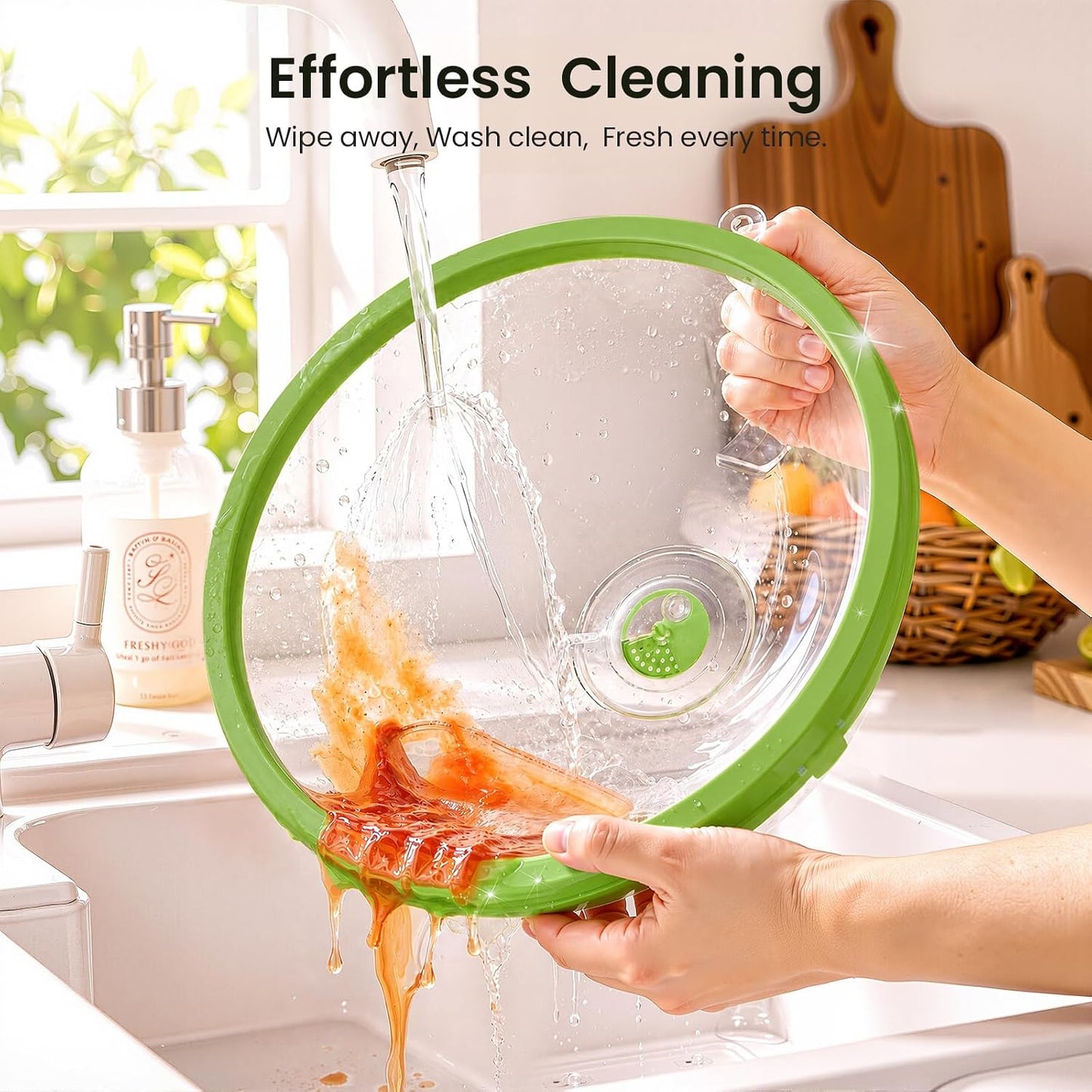 Microwave Splatter Cover for Food with Water Steamer 12inch, Food-Grade | Microwave Splatter Guard, BPA-Free, Microwave-Safe, Rotating Vent, Anti-Scald Handle, with Silicone Trivet and Gap Brush