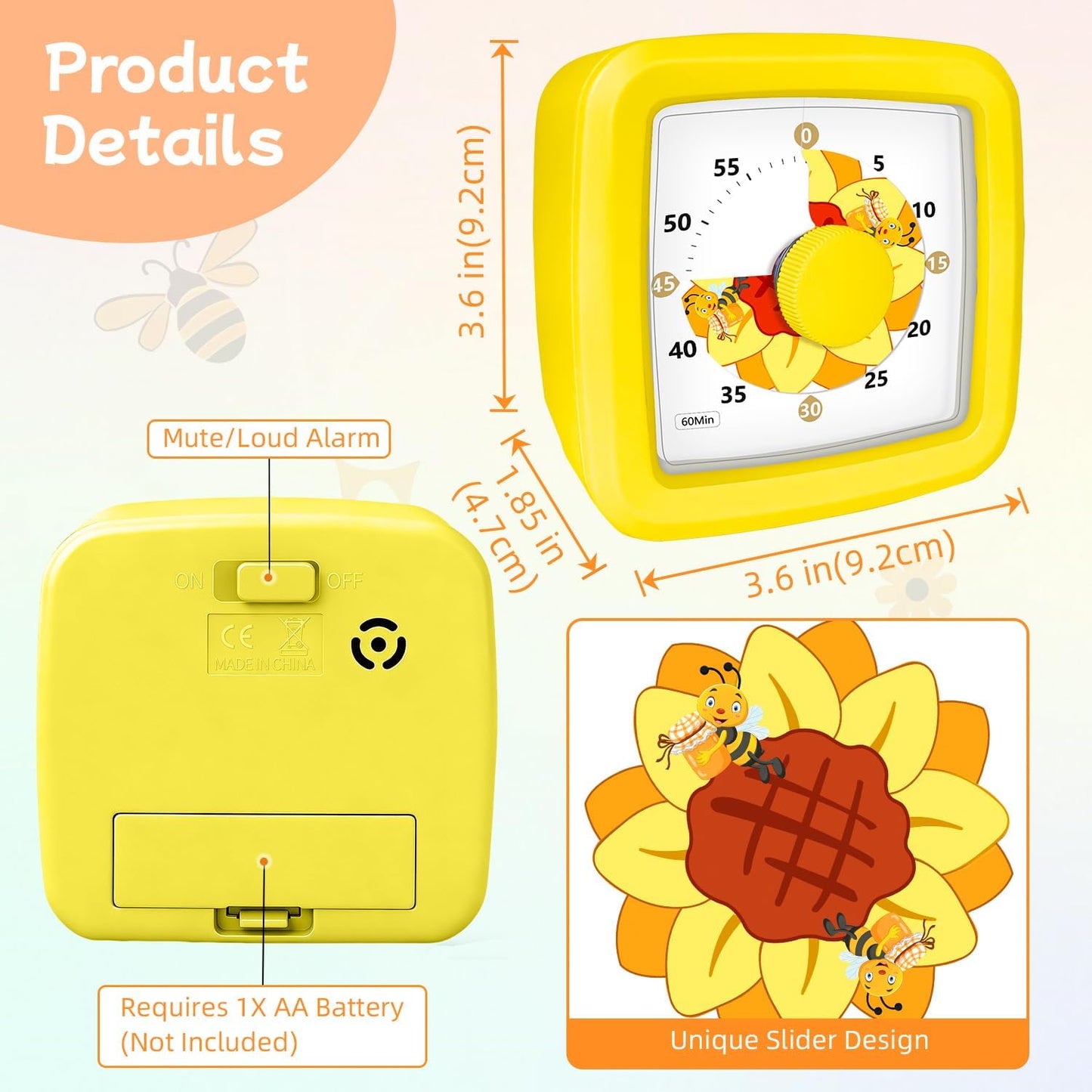 Kids Visual Timer 60 Minute – Countdown Clock for Homework, Kitchen Timer for Cooking, Silent Mini Timer with Cute Mermaid Shell Pattern, Gift Timers for Kids Focus & Daily Routines, Purple