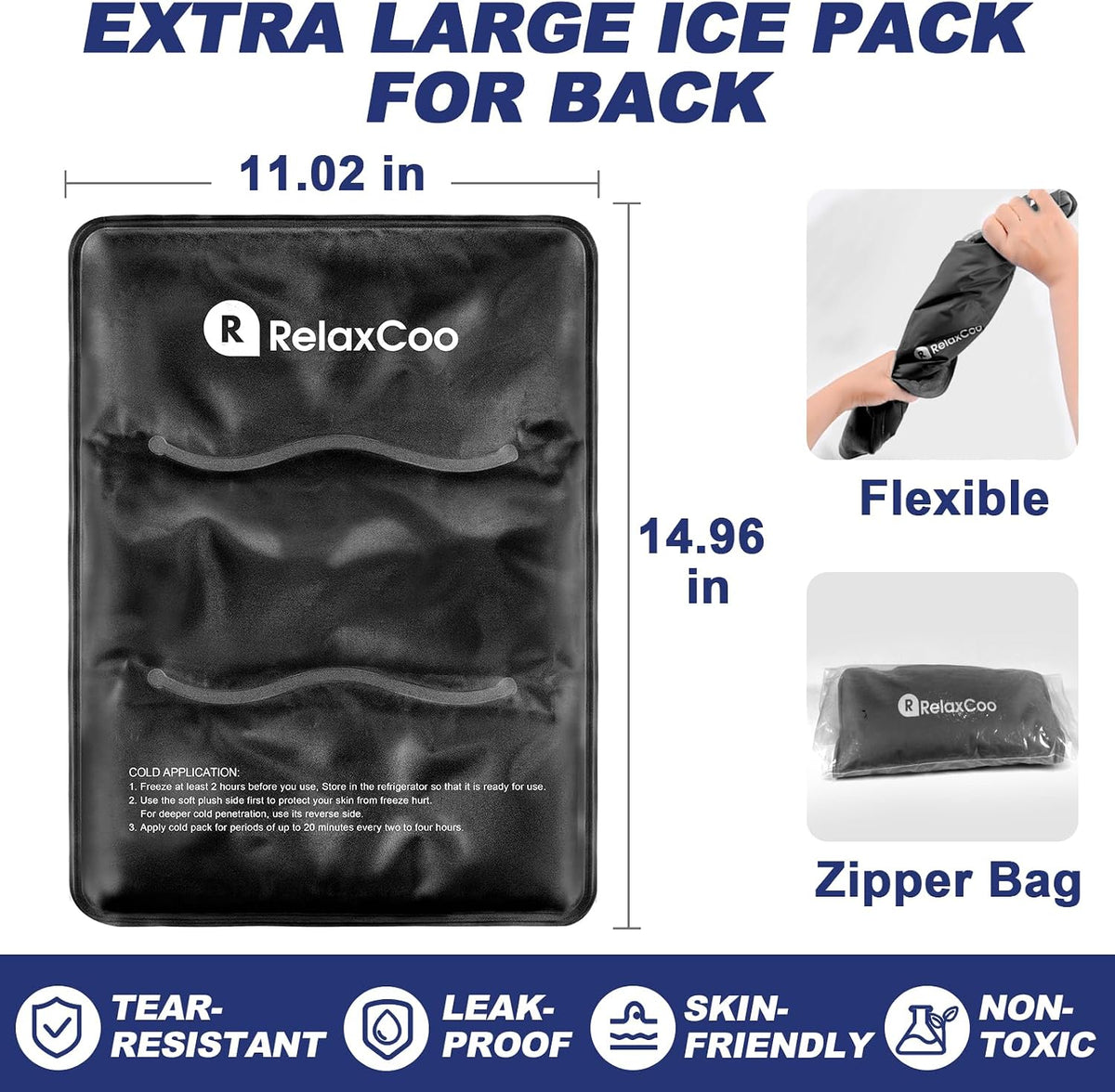 RelaxCoo Large Flexible Ice Pack for Injuries Reusable Gel, 11x14.5 Inches, Cold Compress for Hip, Shoulder, Knee, Back Pain, Swelling, Bruises, Surgery