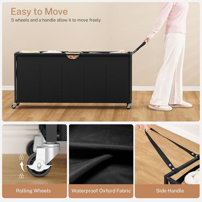 Laundry Sorter, Rolling Laundry Hamper with 3 Section Pull-Out Bags, Laundry Basket Organizer with 2 Drawers & 2-Tone Top Panel, Laundry Hamper with Wheels for Laundry Room Organization, Bathroom