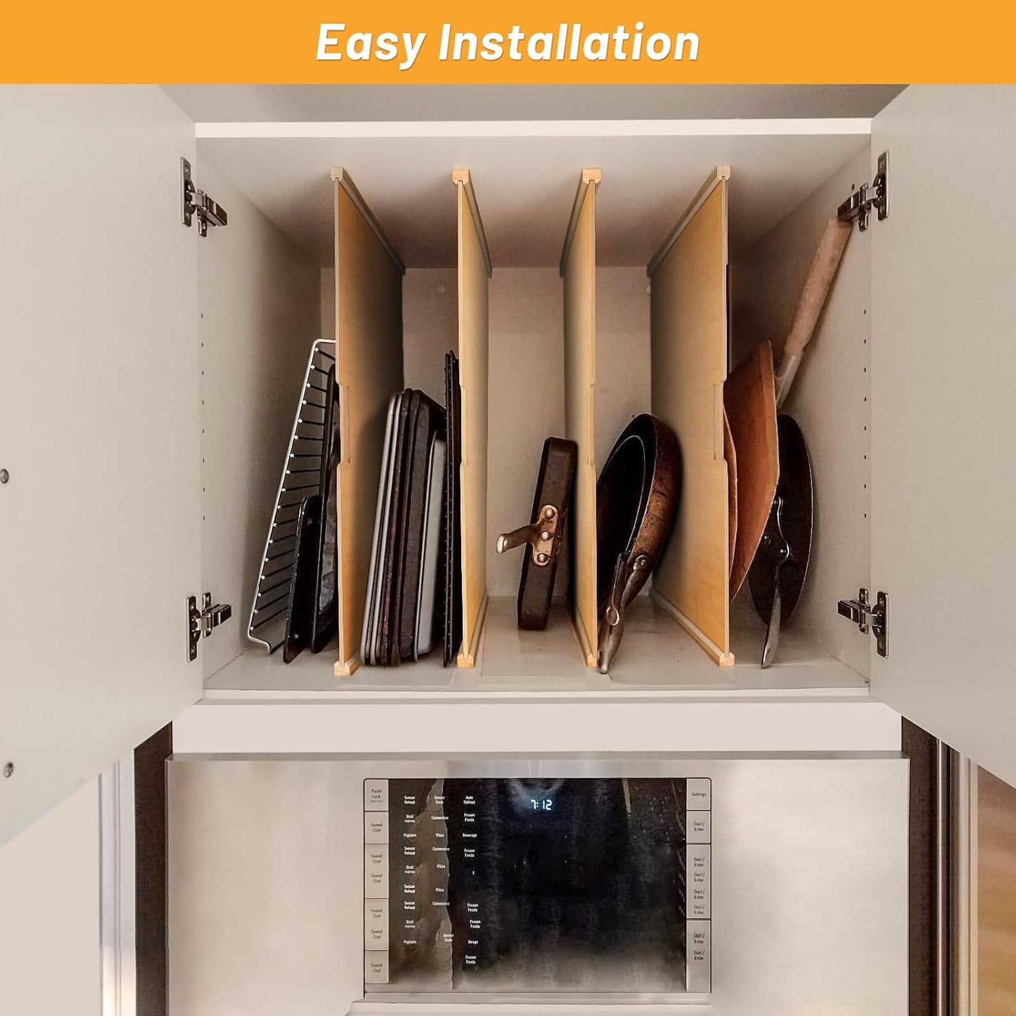 6 Pieces Wood Cabinet Dividers for Baking Sheets,DIY Kitchen Cabinet Dividers with 12 Slideways&36 Screws,Easy Install&Clean,Wood Tray Dividers for Cabinets, Kitchen,Utility Rooms, Bathrooms