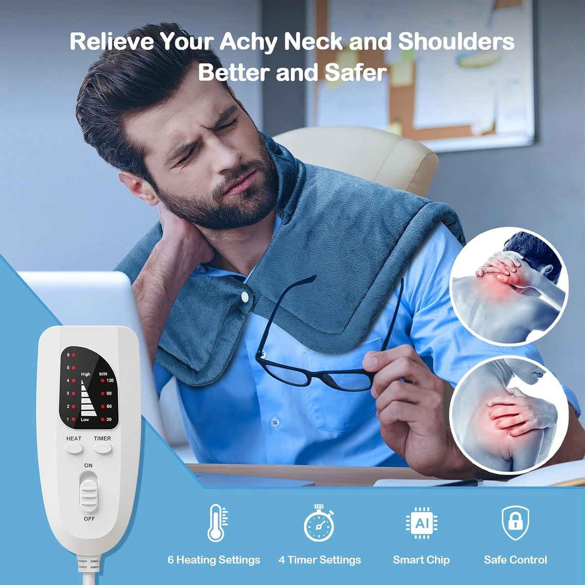 NIUONSIX Heating Pad for Neck Shoulders and Back, 2lb Weighted Heat Wrap